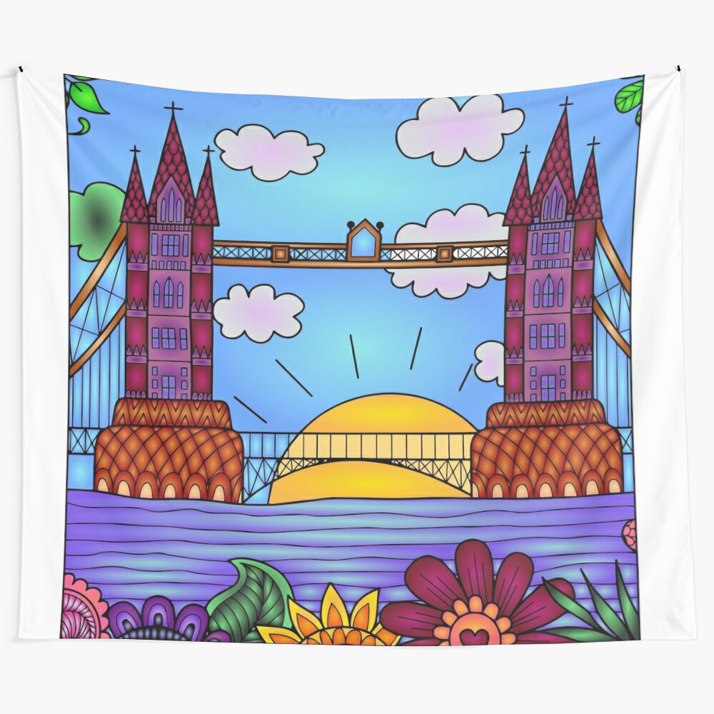 Colorful places tapestry featuring a landscape design