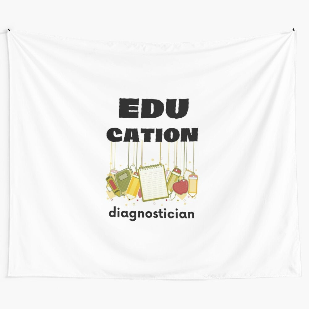 Educational Diagnostician Tapestry design featuring text and heart icons