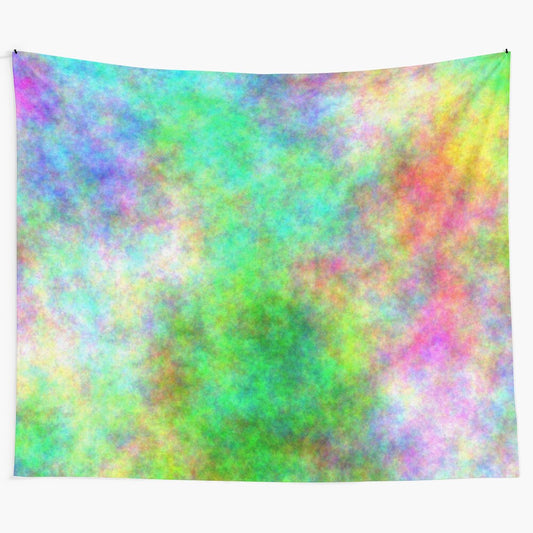 Vibrant mixed watercolor splatter tapestry with abstract, psychedelic design