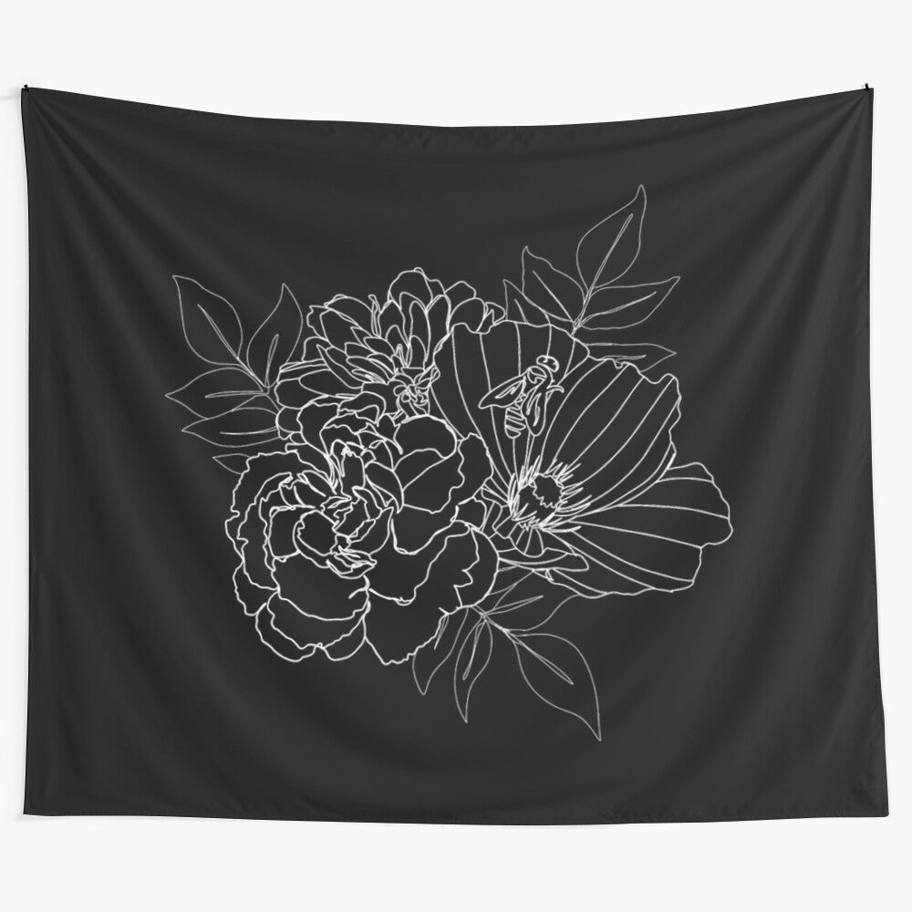 Beautiful black and white floral tapestry artwork