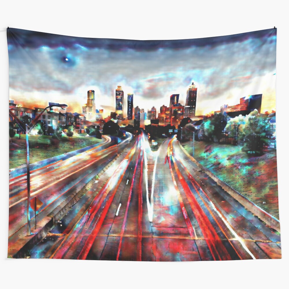 Atlanta sunset tapestry featuring a vibrant city skyline