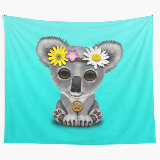 Cute baby koala bear in a hippie, bohemian style tapestry design