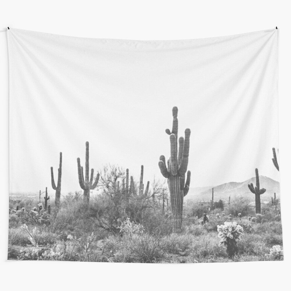 Arizona desert landscape black and white wall tapestry