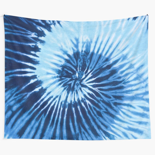 Blue tie dye spiral tapestry with ocean and beach vibes