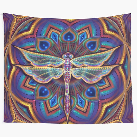 Mystical dragonfly mandala tapestry featuring visionary art for meditation and spiritual awakening