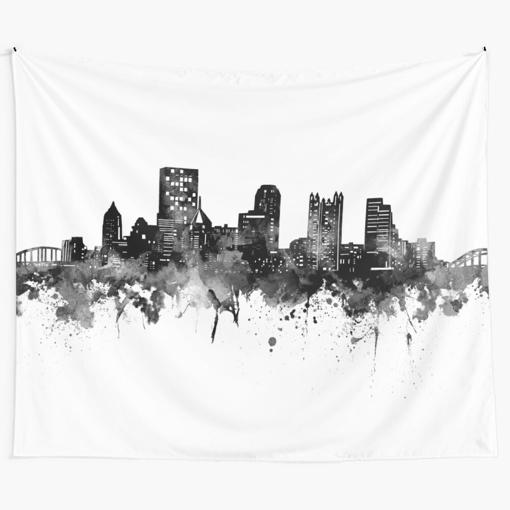 Pittsburgh city skyline tapestry featuring a modern, monochromatic cityscape