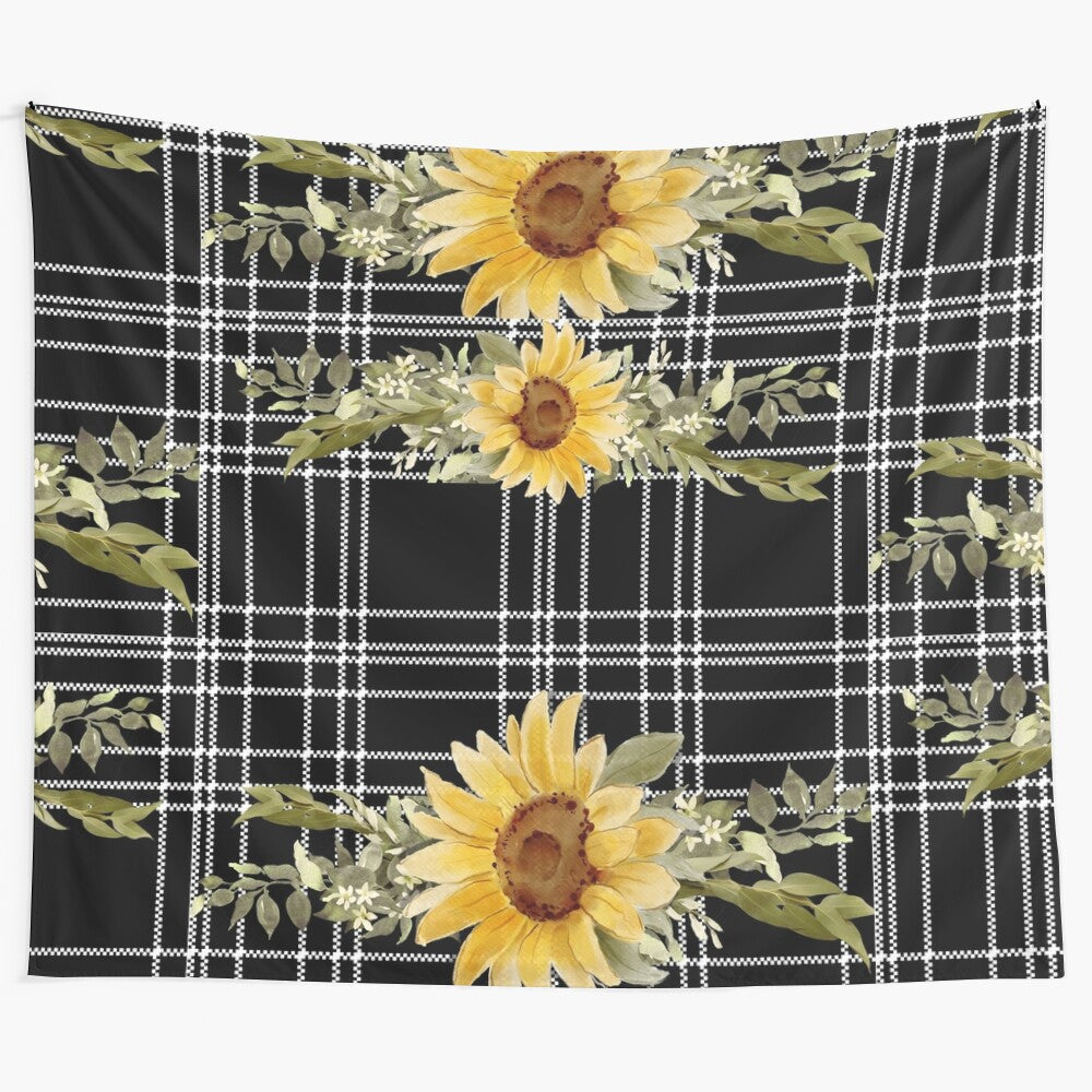 Sunflower art black and white tapestry wall hanging