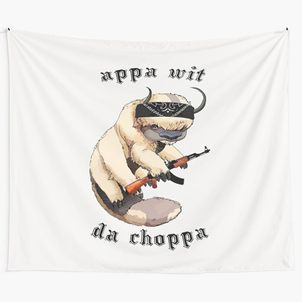 Appa the flying bison from Avatar: The Last Airbender featured on a tapestry design