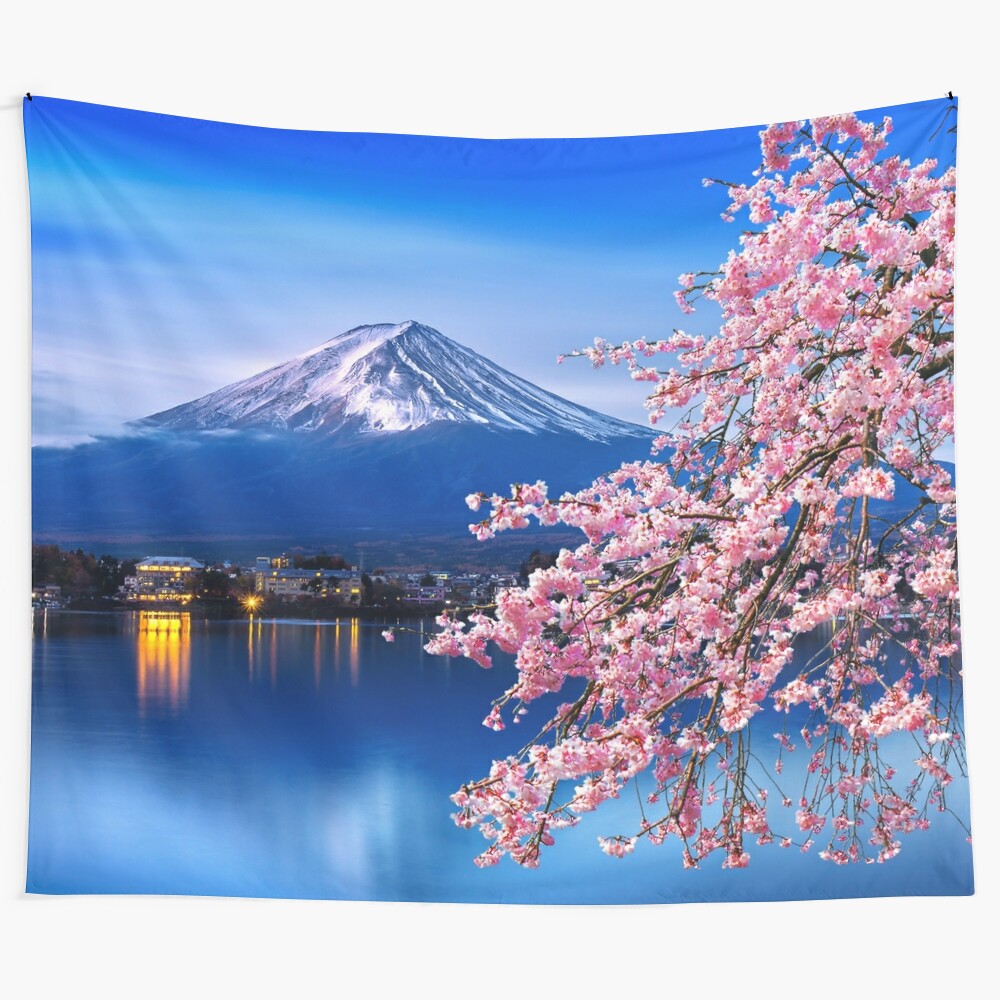 Stunning cherry blossom tapestry featuring Mt. Fuji landscape