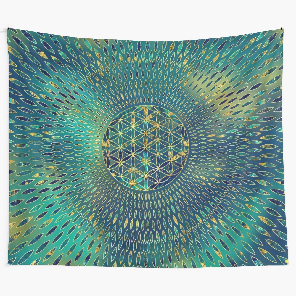 Marble and gold flower of life tapestry wall art