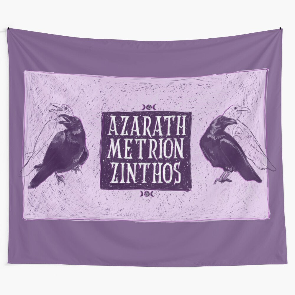 Raven's Azarath Metrion Zinthos digital art tapestry featuring the iconic phrase from the Teen Titans series