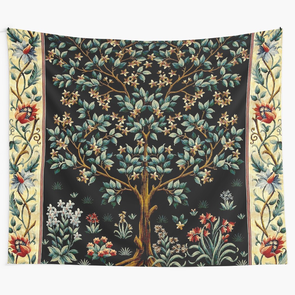 Mythical creature tapestry with dark floral design