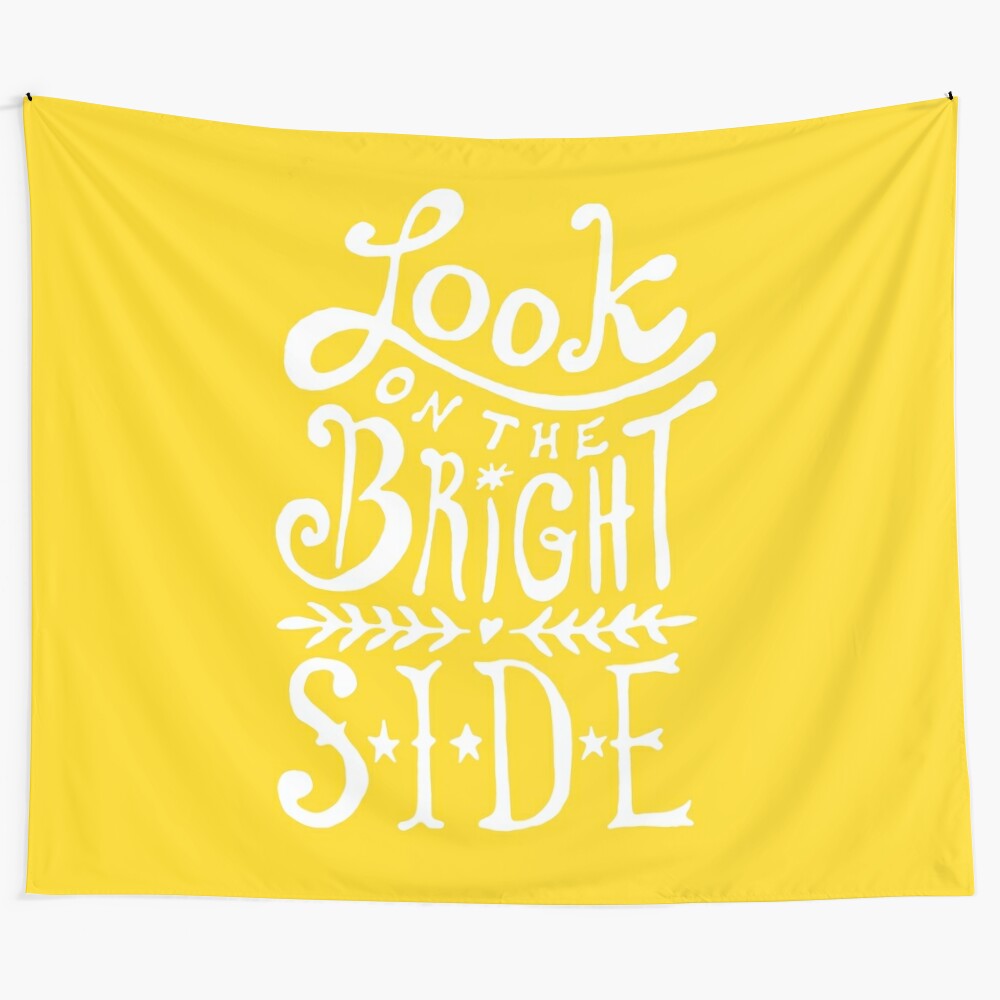 "Look on the Bright Side" inspirational quote tapestry with hand lettered typography