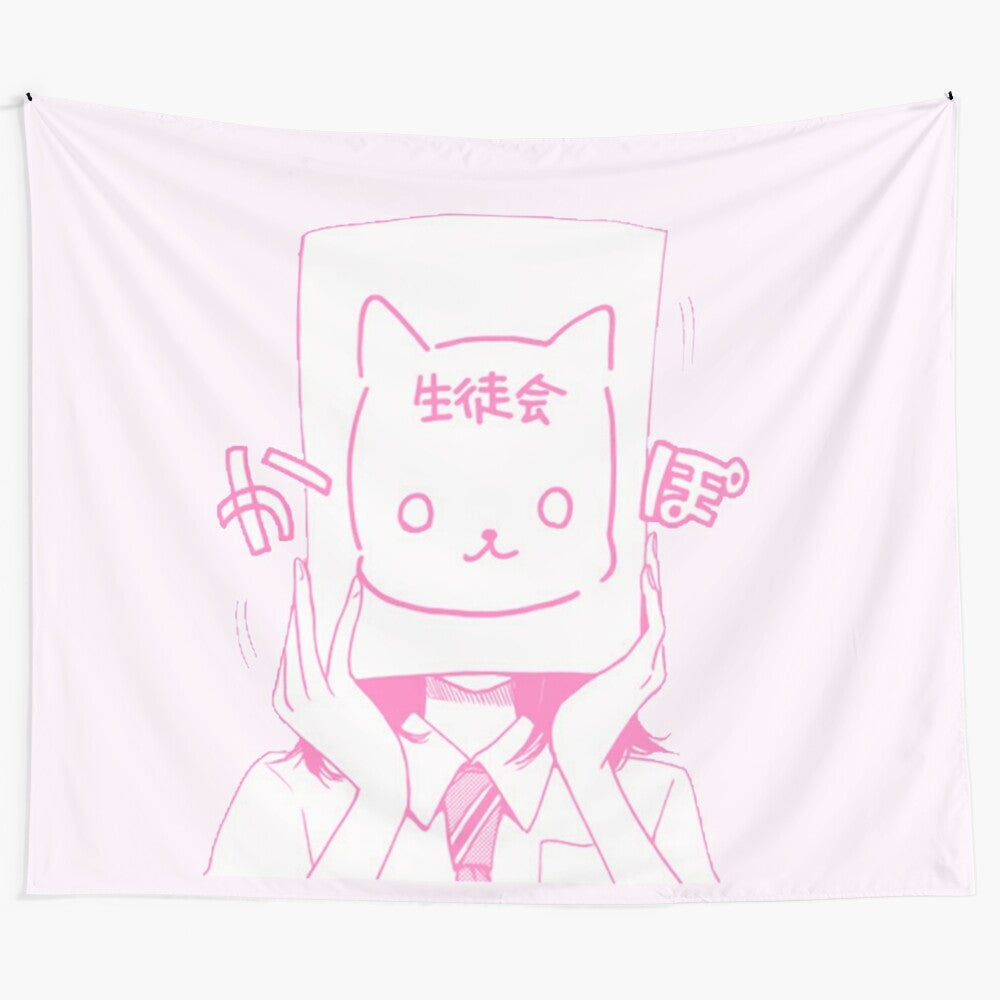 Soft and cozy kitten tapestry featuring a cute anime-style illustration