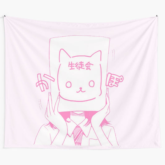 Soft and cozy kitten tapestry featuring a cute anime-style illustration