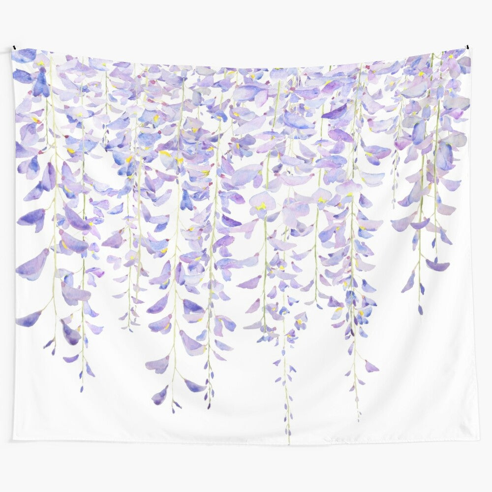 Handpainted purple wisteria flowers in bloom watercolor artwork