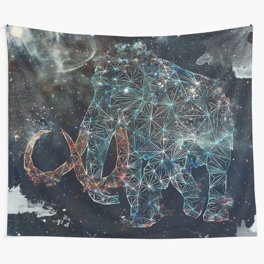 Celestial mammoth tapestry with galaxy, night sky, and zodiac graphic design