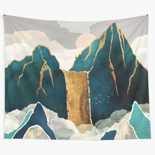 Ethereal waterfall tapestry with a serene, natural landscape