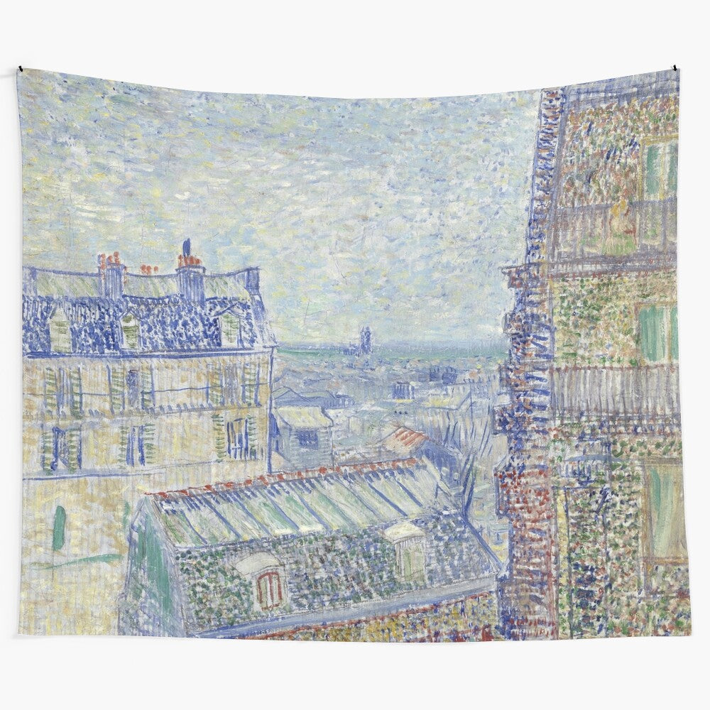 Tapestry featuring a vintage-inspired Parisian cityscape inspired by the work of Vincent Van Gogh