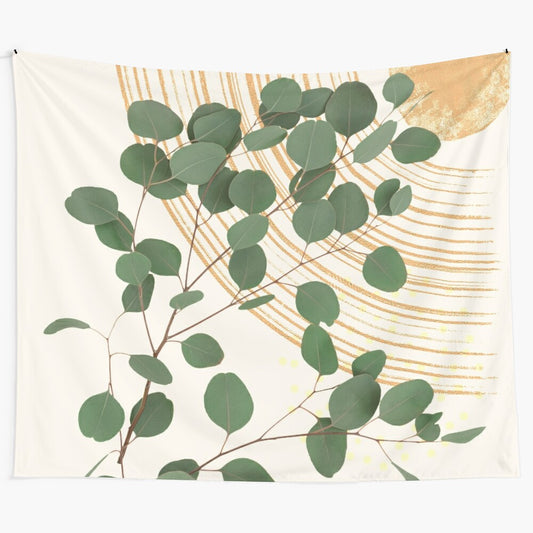 Eucalyptus branch abstract collage with warm earthy tones and pastel colors