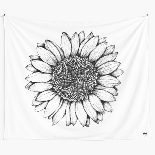 Sunflower tapestry with a black and white, pointillistic design