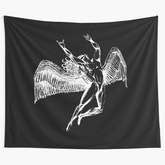 Psychedelic tapestry featuring the mythological figure Icarus and heavy metal symbolism