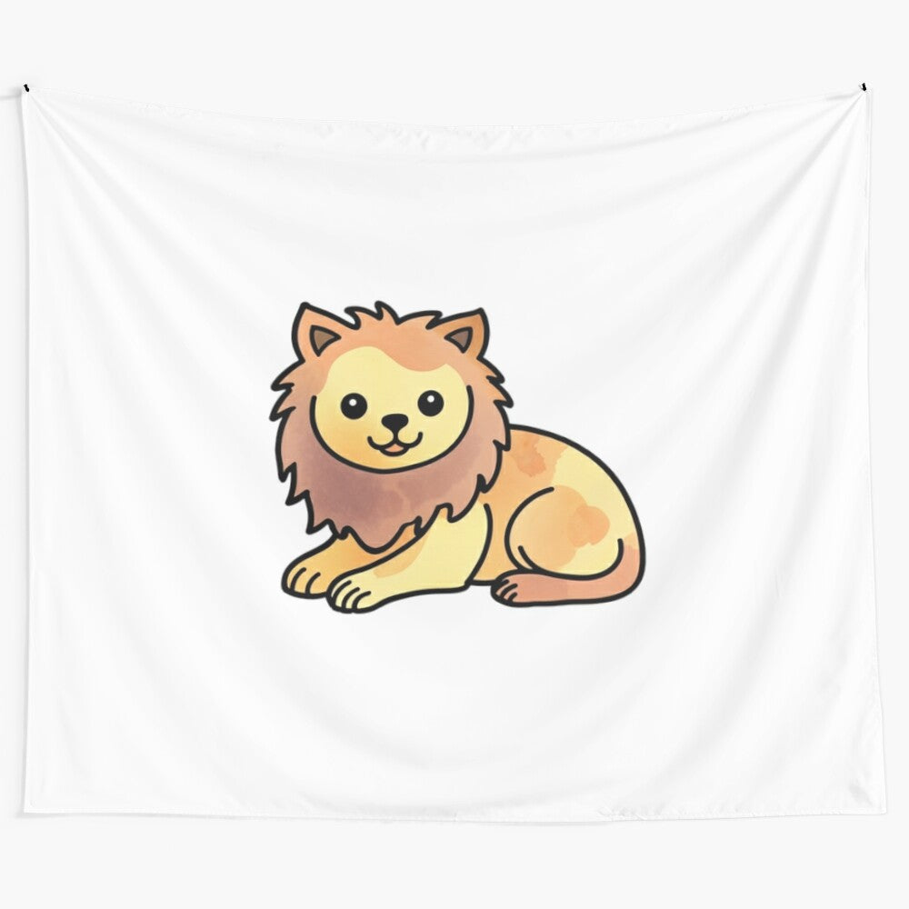 Cute lion cub tapestry featuring a cuddly, playful lion