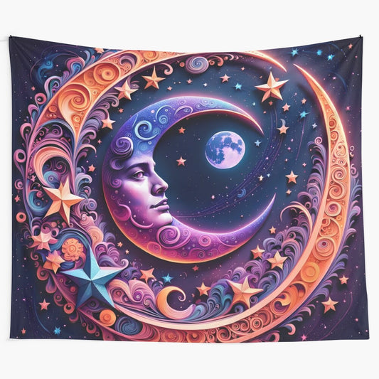 Enchanting moonlit tapestry featuring a dreamy cosmic landscape