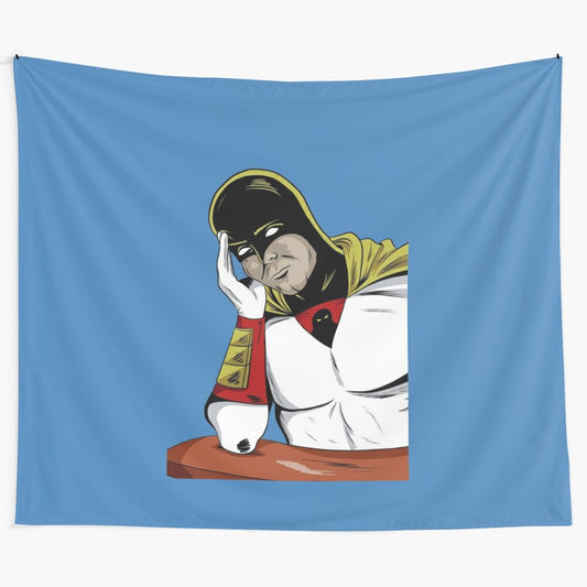 Annoyed superhero tapestry featuring a frustrated comic book hero