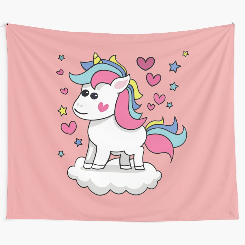 Colorful and cute unicorn tapestry wall hanging with a magical, fantasy design