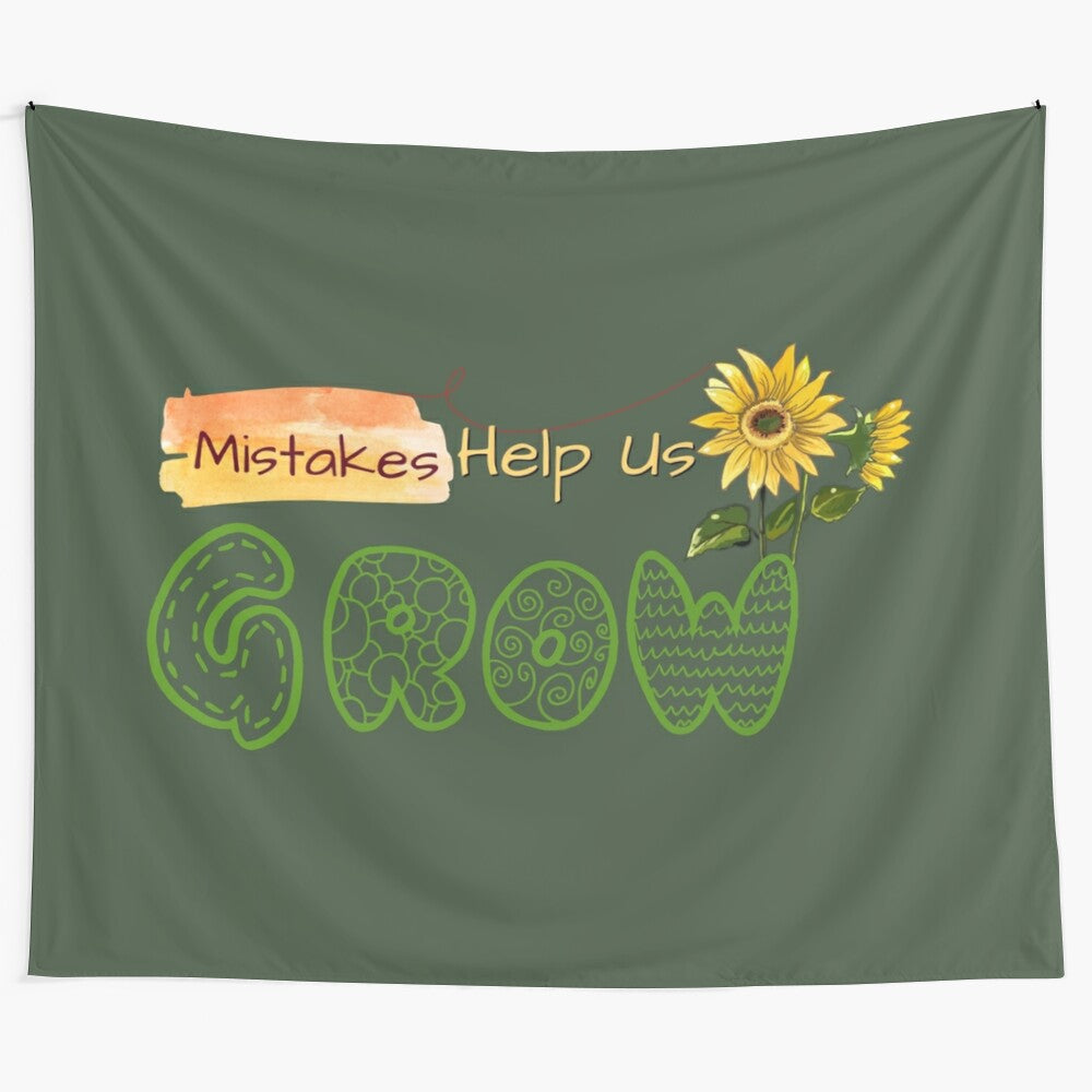 Tapestry with Sunshine Flower and Educational Quotes on Mistakes Help Us Grow