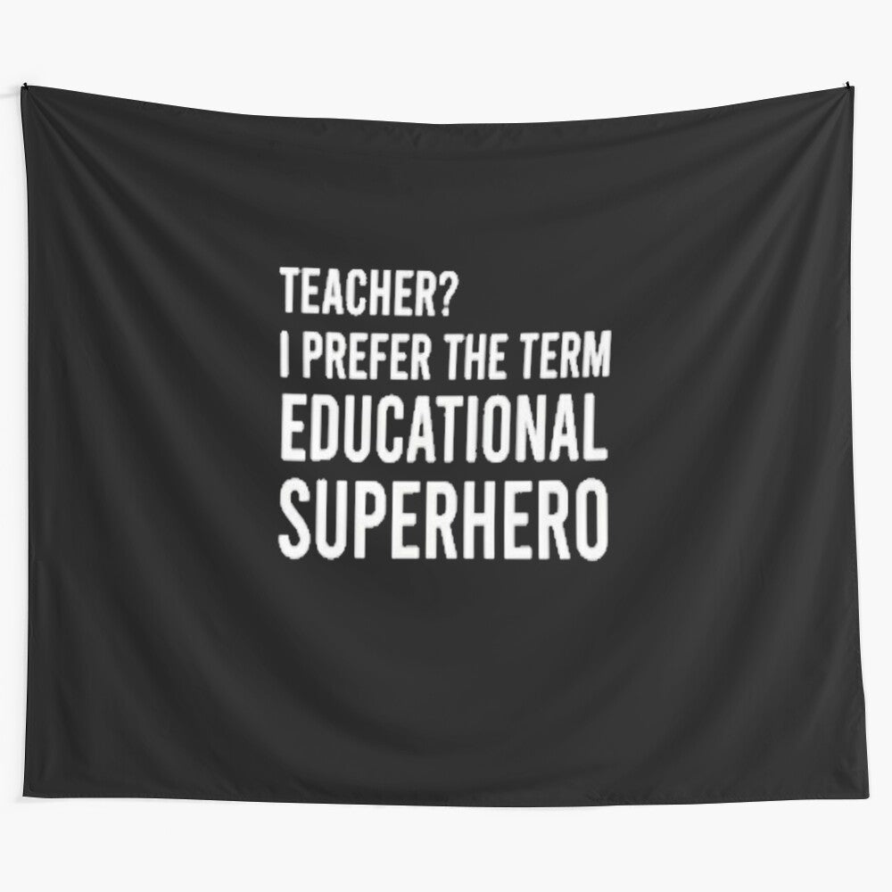 Superhero-themed tapestry featuring an educational superhero design for teachers