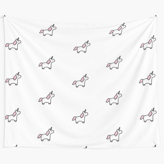 Vibrant pink unicorn tapestry with rainbow accents