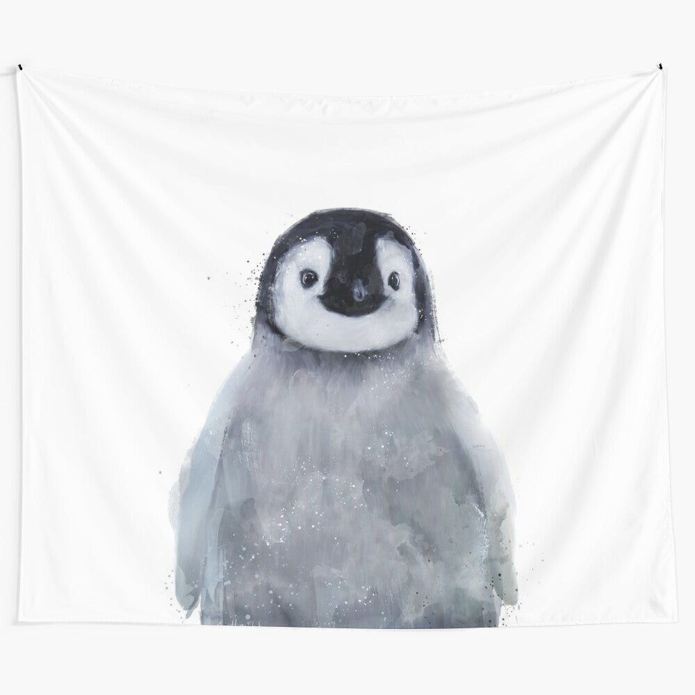 Charming penguin portrait tapestry with a cute, little baby penguin