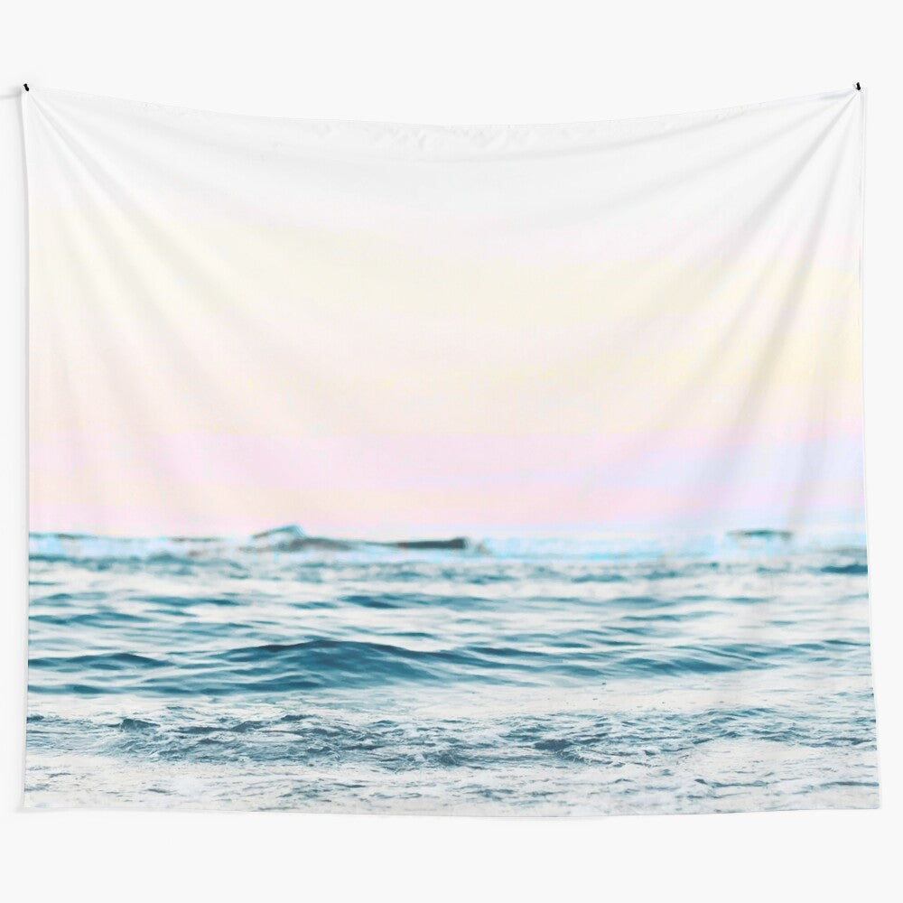 Dreamy ocean tapestry featuring calming waves and serene beach scene