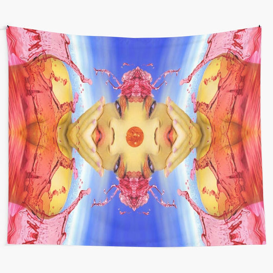 Colorful spinning top tapestry with abstract, psychedelic patterns