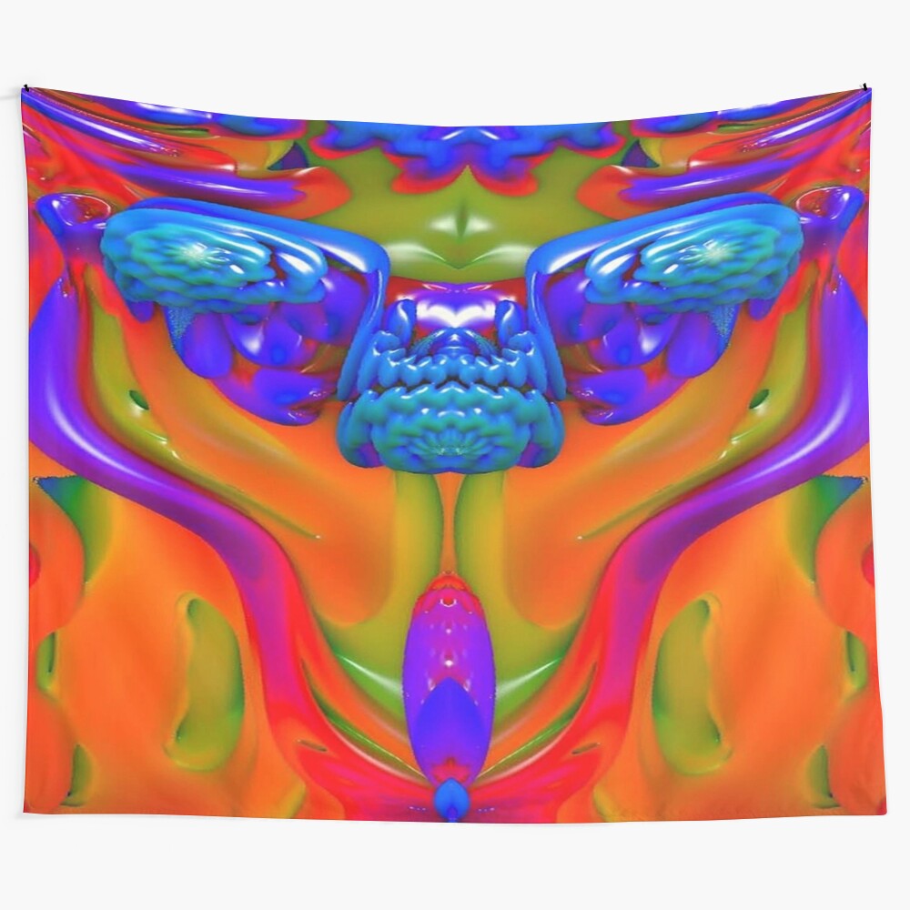 Lava creature tapestry featuring psychedelic, abstract artwork