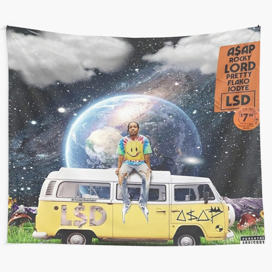 Asap-inspired aesthetic car tapestry with music and collage elements