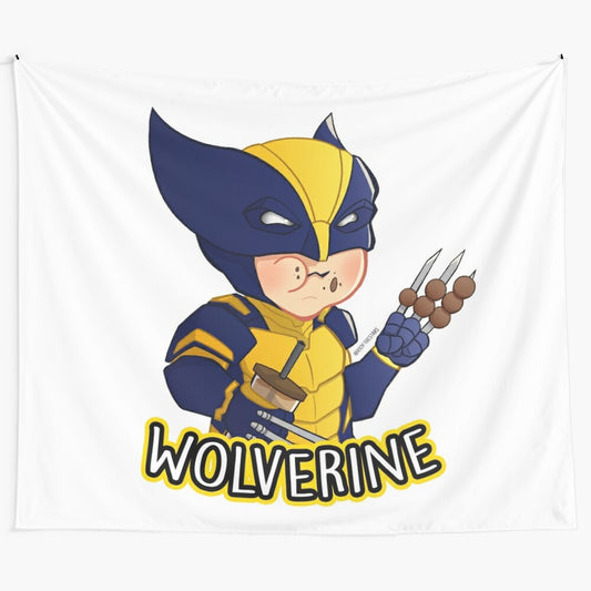 Vibrant yellow guy tapestry featuring a superhero-inspired character