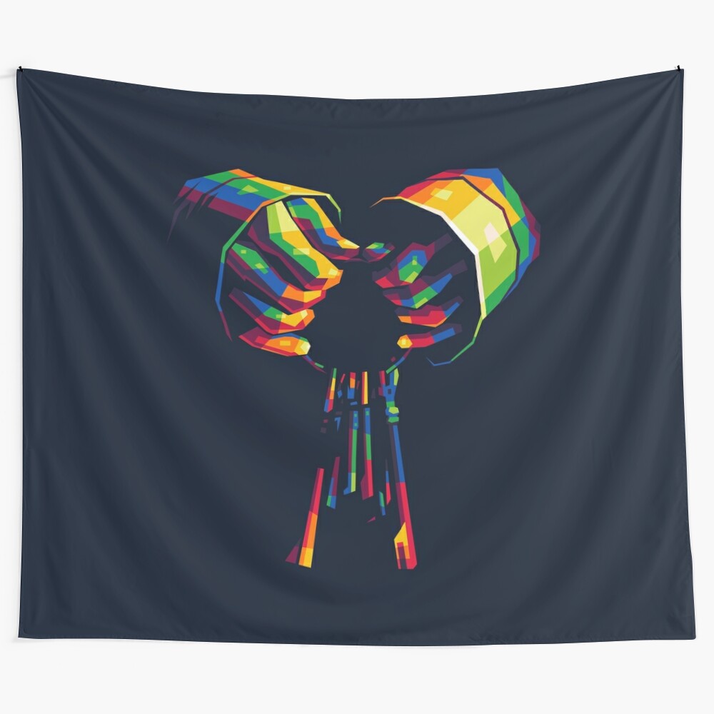 NF-inspired tapestry featuring balloon and minimalist design