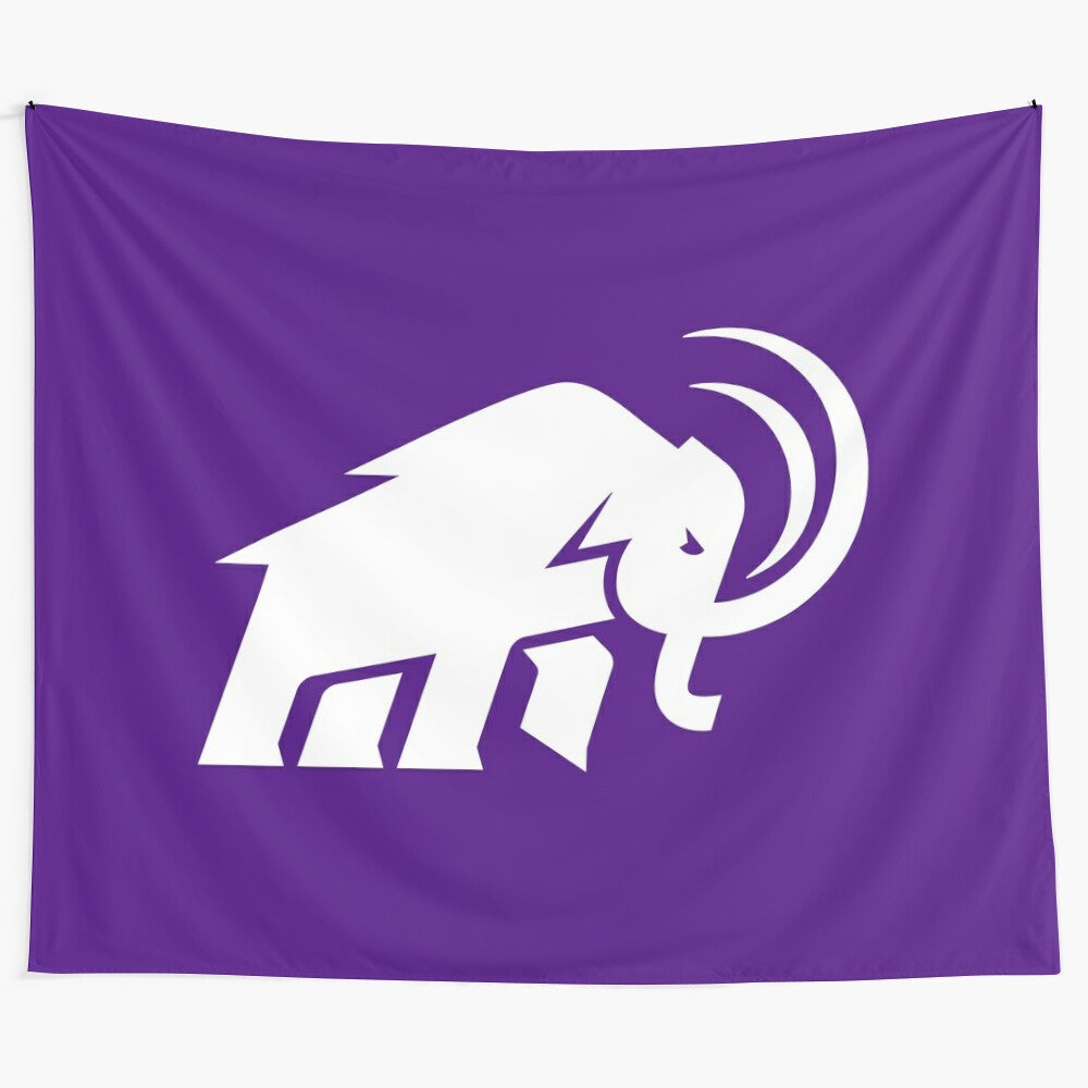 Amherst College sports tapestry featuring the Mammoths logo