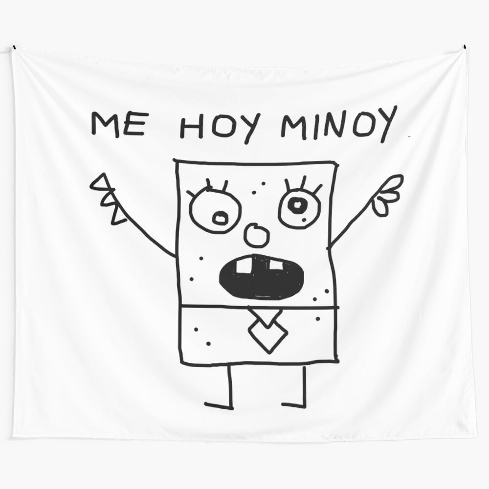 "Me Hoy Minoy" inspired tapestry featuring the popular Spongebob meme character Doodlebob