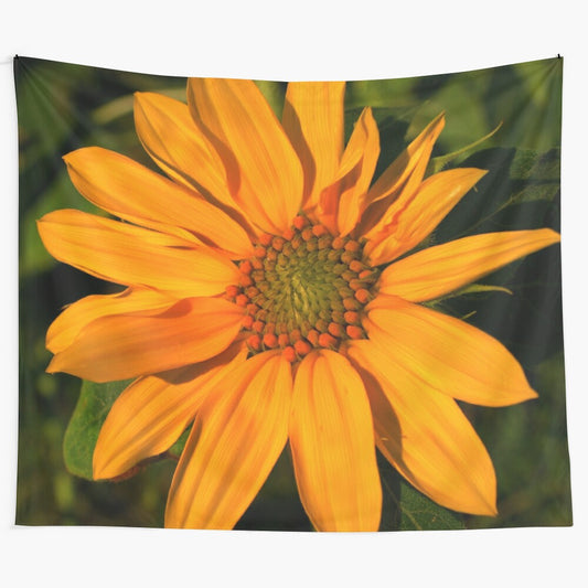 Orange and yellow sunflower art tapestry with a modern, chic design