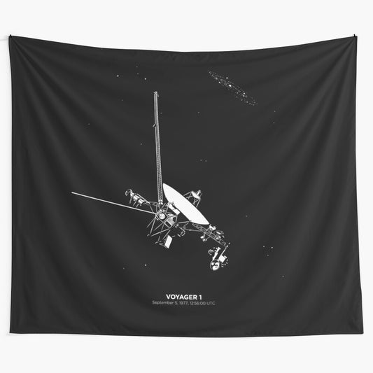 Minimalist tapestry design featuring the Voyager 1 space probe