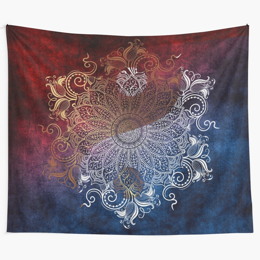 Mesmerizing mandala tapestry with abstract fire and ice pattern