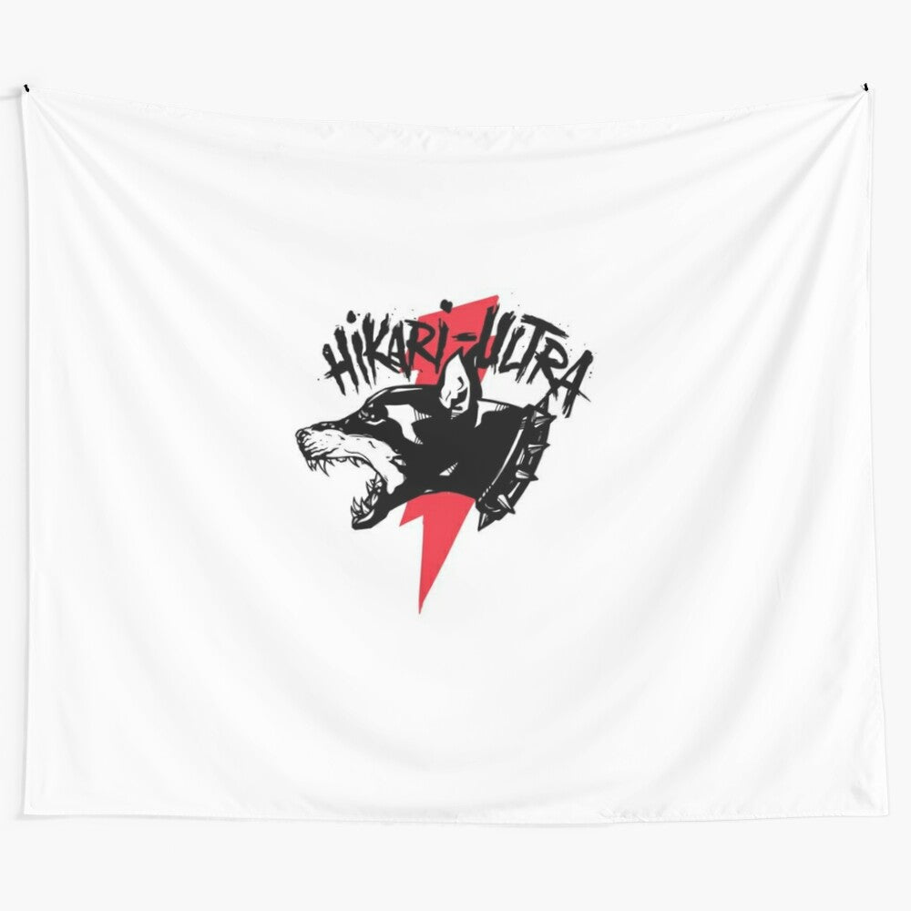 Zillakami and Sosmula's Hikari Ultra logo tapestry featuring the iconic red bolt