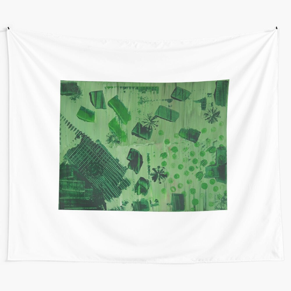 Vibrant abstract teacher tapestry with green and white accents