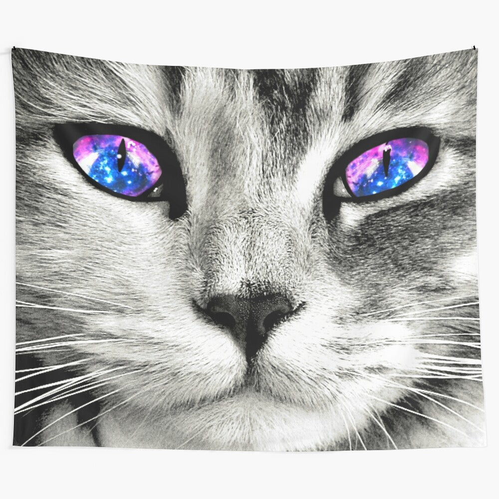 Galaxy Cat Eyes Tapestry - Cosmic Feline Wall Art