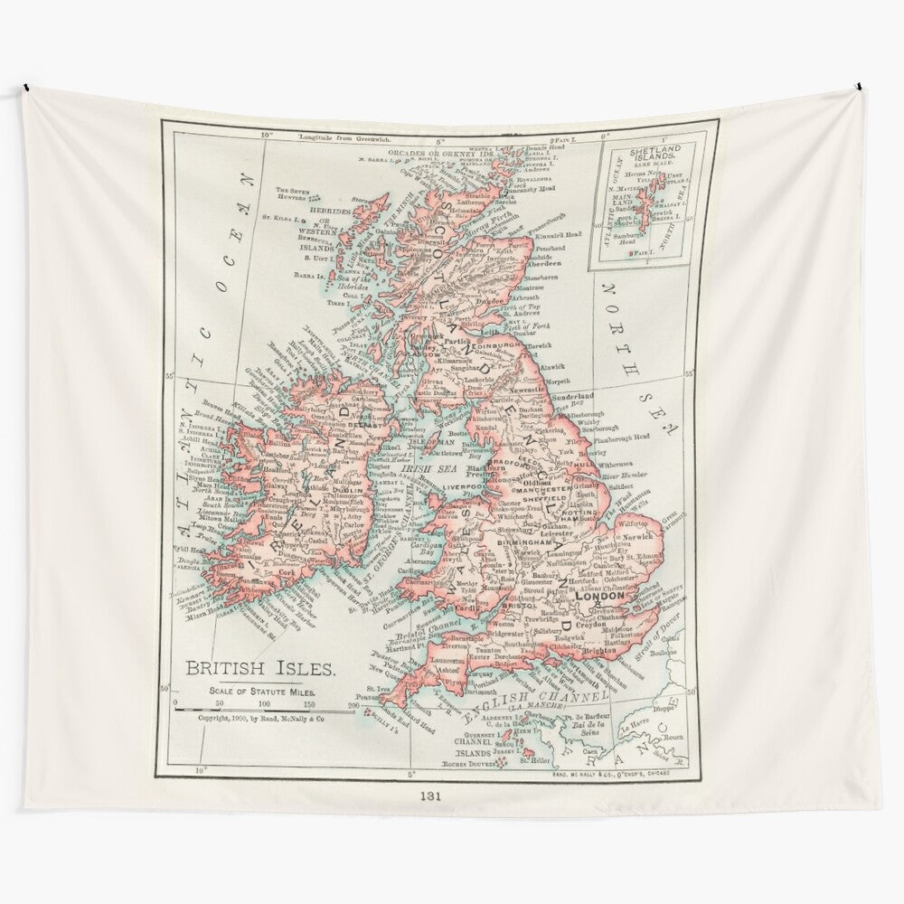 Vintage cartographic map of the British Isles tapestry