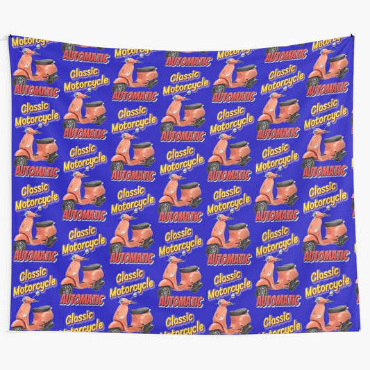 Classic orange motorcycle tapestry with vintage style pattern